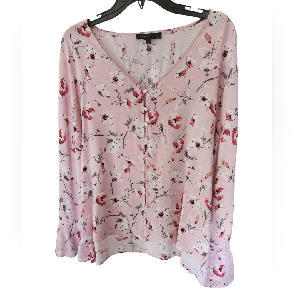 Sanctuary Feminine Floral Blouse in Shades of Pink and‎ Cream - Size: Medium